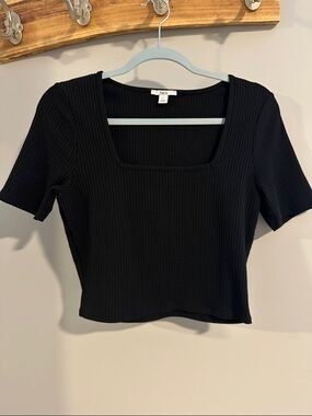 Bar III Black Ribbed Square-Neck Crop Top